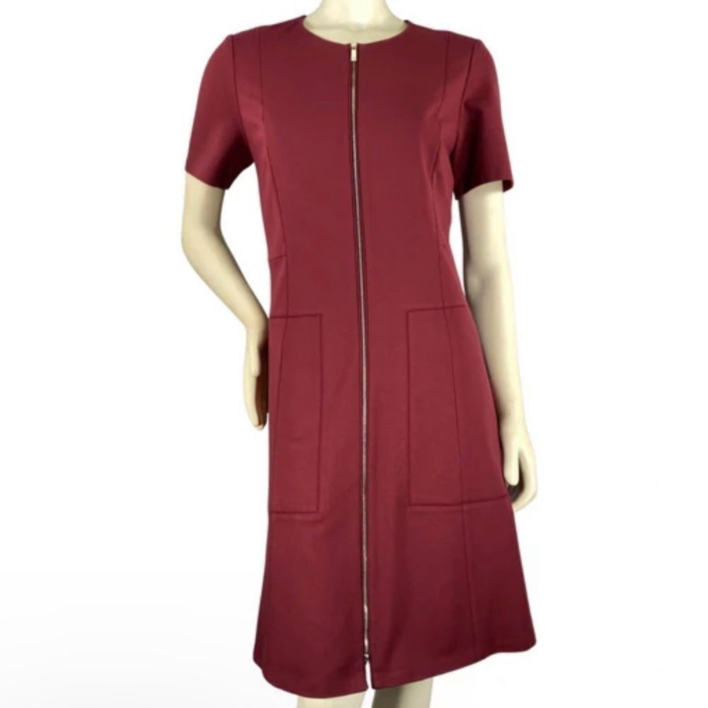 LAFAYETTE 148 Maroon Ponte Short Sleeve
Stretch Dress Sz 6 B37" W32" pockets - Picture 2 of 15